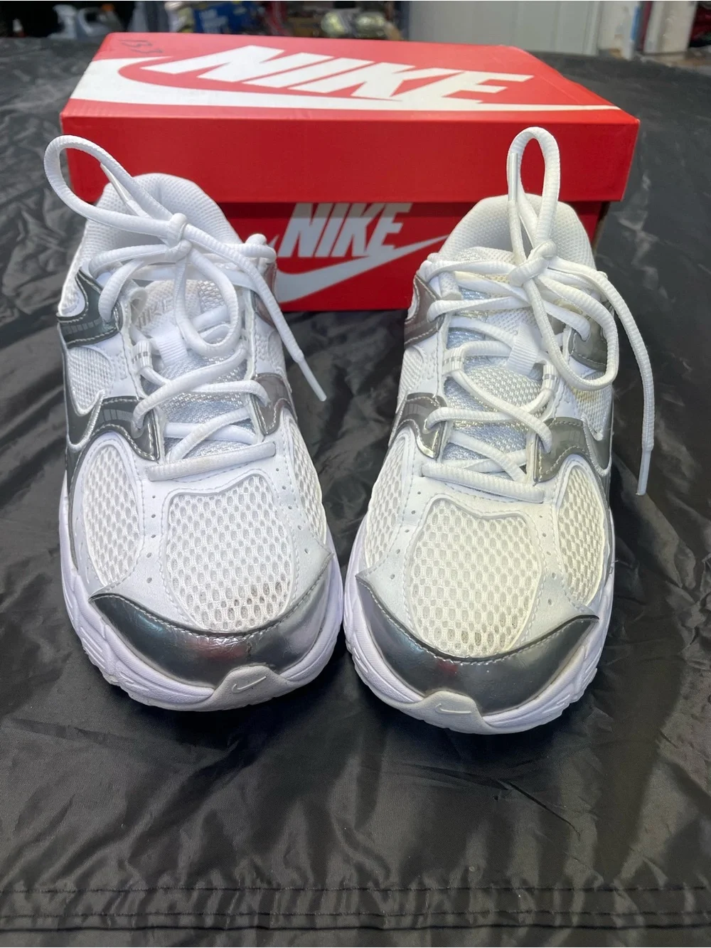 Nike Kids White and Silver Mesh Lace-Up Sneakers
